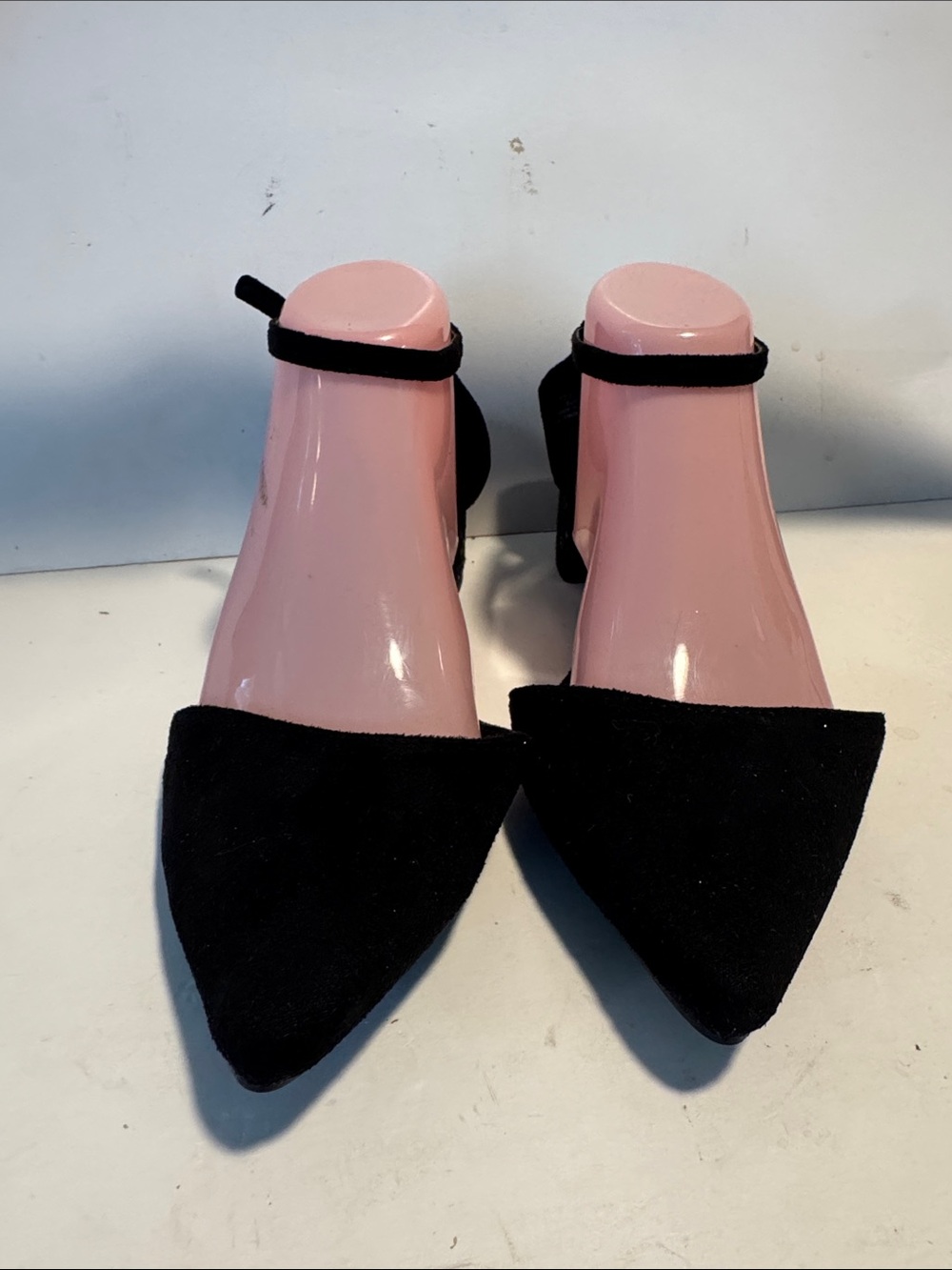 Black Pointed Toe Ankle Strap Flats - Women